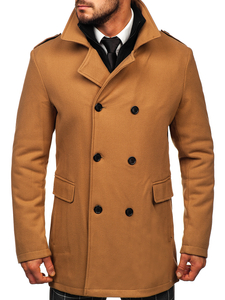 Manteau d'hiver à double boutonnage pour homme camel vec col montant supplémentaire amovible Bolf 8805