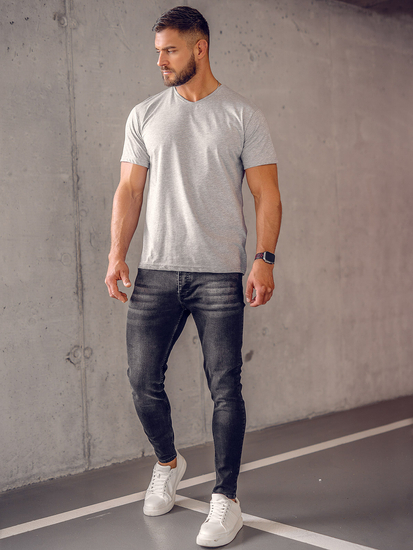 T-shirt gris uni à col en V pour homme Bolf 192131A