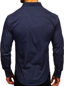Chemise élégante bleu marine à manches longues pour homme Bolf 1703