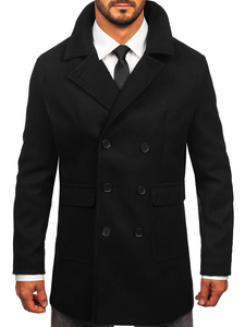 Homme Manteau d'hiver croisé courte Noir Bolf 11Z8215