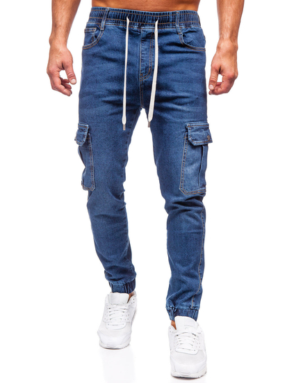 Homme Pantalon de jogging en jean cargo Bleu foncé Bolf 8118