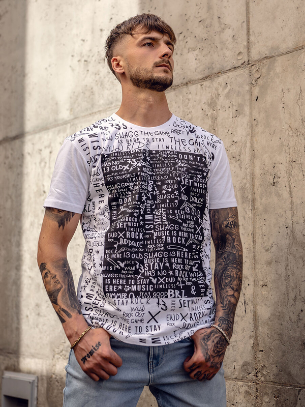T-shirt homme en coton blanc avec imprimé Bolf 1173A