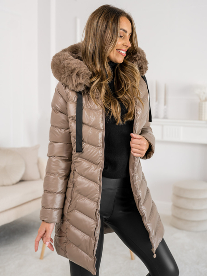 Femme Blouson d'hiver matelassée à capuche Camel Bolf 5M3139