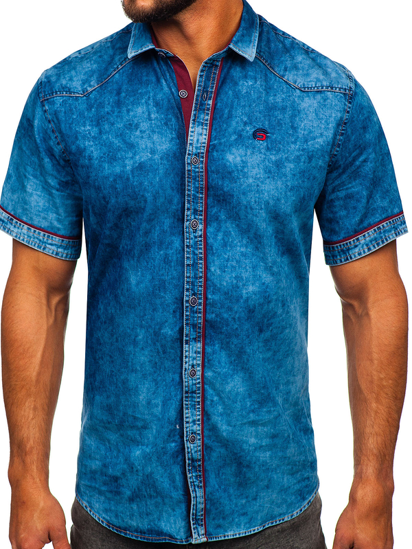 Chemise en jean à manches courtes pour homme bleue Bolf 19640