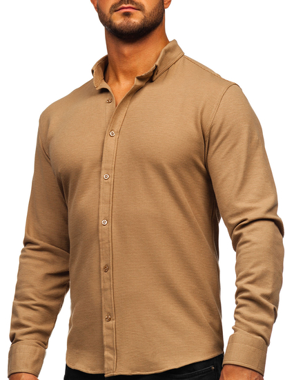 Homme Chemise en mousseline à manches longues Marron Bolf 506