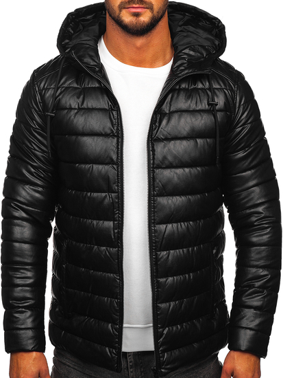 Homme Blouson d'hiver en cuir matelassée Noir Bolf 11Z8088