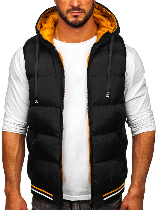 Gilet réversible à capuche épais matelassé pour homme noir-camel Bolf 7127