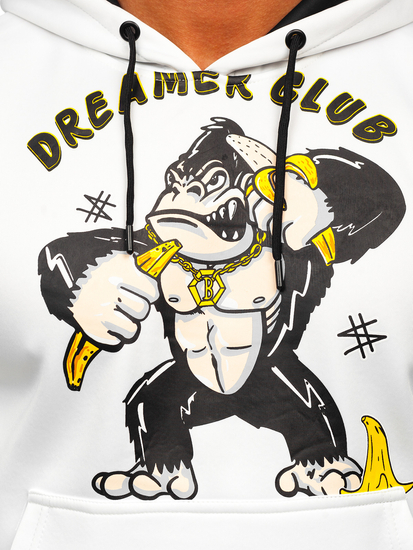 Sweat-shirt imprimé à capuche pour homme blanc Bolf HM563