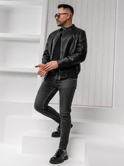 Blouson en cuir pour homme noir Bolf 1073     