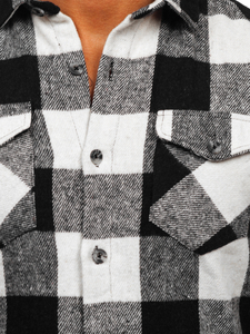 Chemise en flanelle à manche longue pour homme blanche-noire Bolf 20723