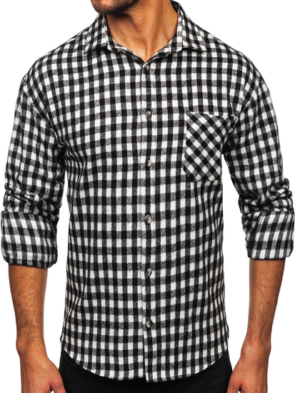 Homme Chemise en flanelle à carreaux et manches longues Blanc-Noir Bolf 2025-2