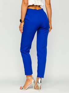Pantalon en tissu avec boutons décoratifs pour femme bleu moyen Bolf 8155