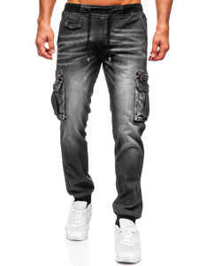 Homme Pantalon de jogging cargo en jean Noir Bolf MP0108N