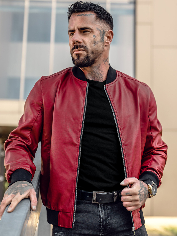 Blouson bomber en cuir pour homme rouge Bolf 1147A