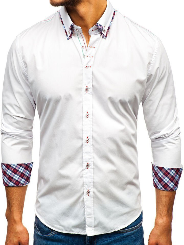 La chemise élégante avec les manches longues pour homme blanche Bolf 2701