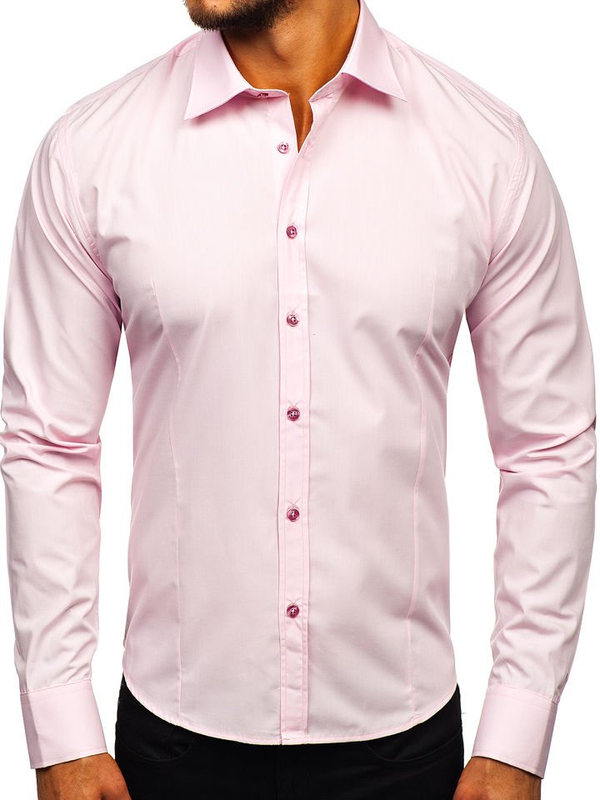 Chemise élégante rose à manches longues pour homme Bolf 1703