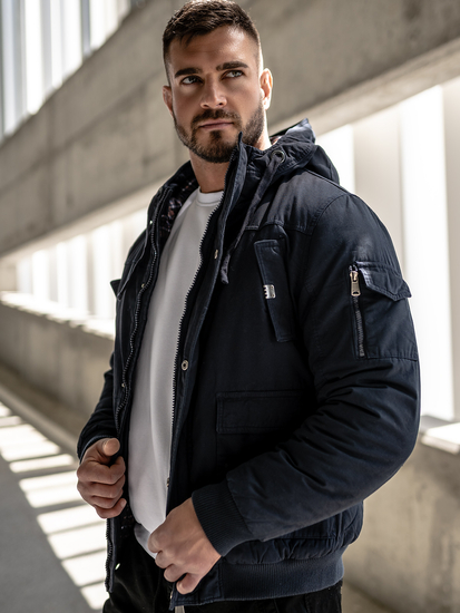 Blouson d'hiver en coton épais pour homme bleu foncé Bolf 1890A