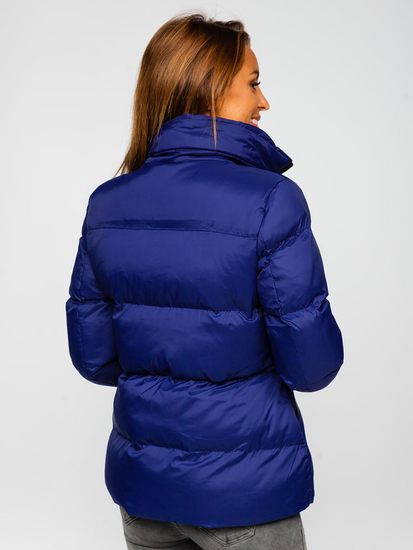 Blouson d'hiver matelassé sans capuche pour femme bleu foncé Bolf 23059
