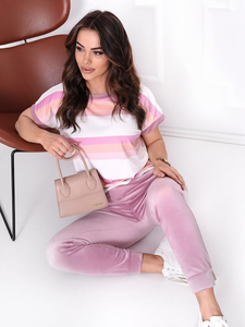 Ensemble de survêtement en velours deux pièces pour femme rose Stripes Bolf 656