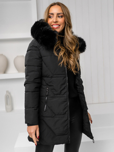 Femme Blouson d'hiver à capuche et fourrure Noir Bolf 16M9099
