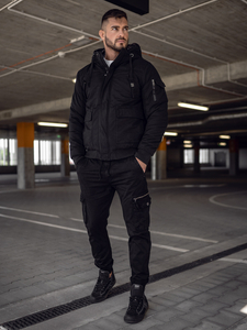 Blouson d'hiver en coton épais pour homme noir Bolf 1890A