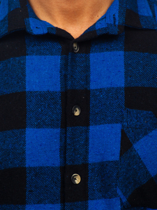 Homme Chemise en flanelle à carreaux et manches longues Bleu foncé Bolf 2025-1