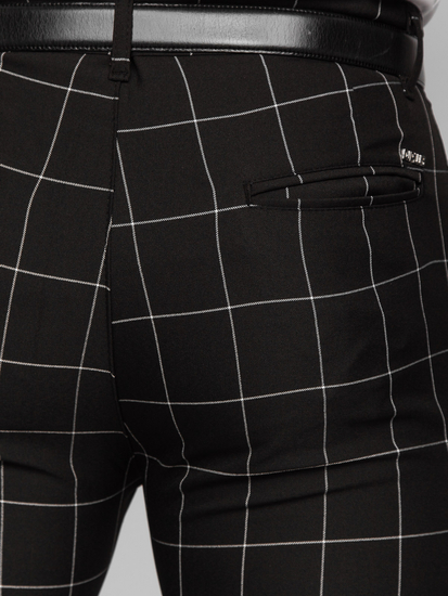 Homme Pantalon élégant à carreaux Noir Bolf 0040