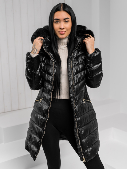Femme Blouson d'hiver longue matelassée à capuche Noir Bolf 5M3162A1