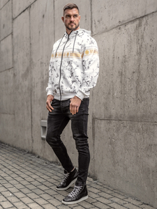 Sweat-shirt à capuche avec fermeture pour homme blanc Bolf 27B8125A