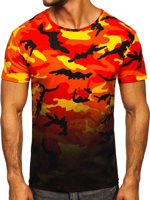Tee-shirt pour homme orange avec imprimé camo Bolf S808