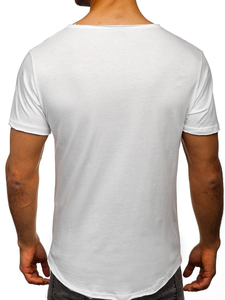 T-shirt blanc uni en coton à col en V pour homme Bolf 4049