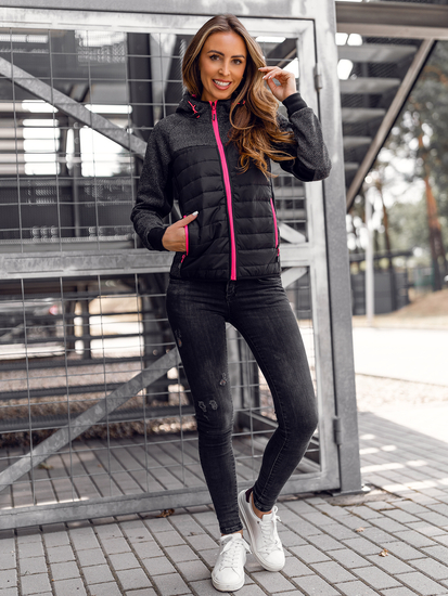 Sweat-shirt/veste sport noir à capuche femme Bolf KSW4002A
