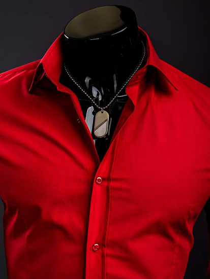 Chemise élégante rouge à manches longues pour homme Bolf 1703A