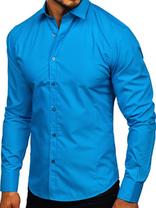 Chemise élégante turquoise à manches longues pour homme Bolf 1703