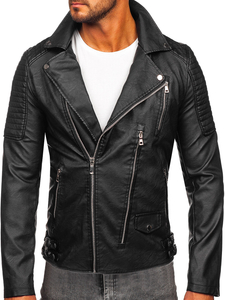 Homme Blouson de motard en cuir Noir Bolf 11Z8026