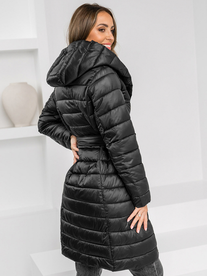 Manteau long matelassé d'hiver à capuche pour femme noir Bolf 5M3159A