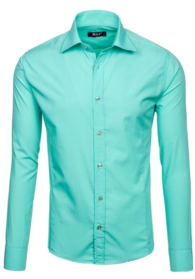 Chemise élégante vert clair à manches longues pour homme Bolf 1703