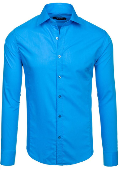 Chemise élégante turquoise à manches longues pour homme Bolf 1703