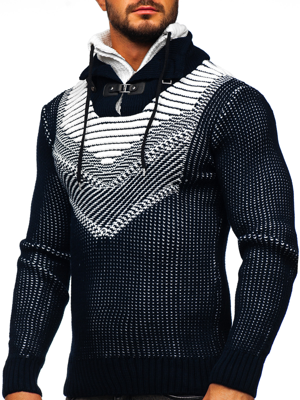 Pull épais à col montant pour homme bleu foncé Bolf 2027
