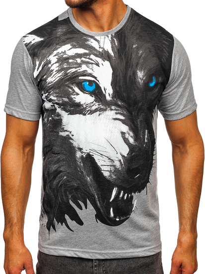 Homme T-shirt imprimé en coton Gris Bolf 5041