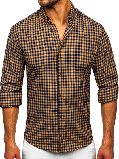 Homme Chemise à carreaux vichy à manche longue Marron Bolf 22747