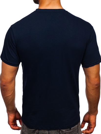 T-shirt uni bleu marine en coton pour homme Bolf 192397