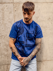 T-shirt homme bleu avec imprimé Bolf KS2525TA