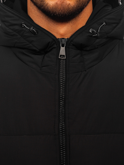 Homme Blouson d'hiver longue matelassée à capuche Noir Bolf 22M329