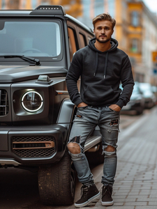 Sweat à capuche noir pour homme Bolf MB001A3