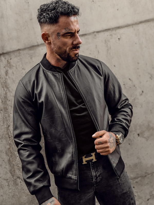 Le blouson bomber en cuir pour homme noir Bolf 3A66A