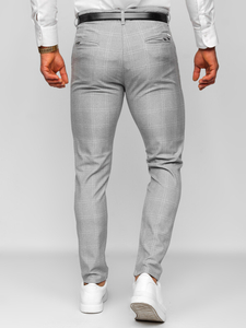 Homme Pantalon élégant à carreaux Gris-Blanc Bolf 0036