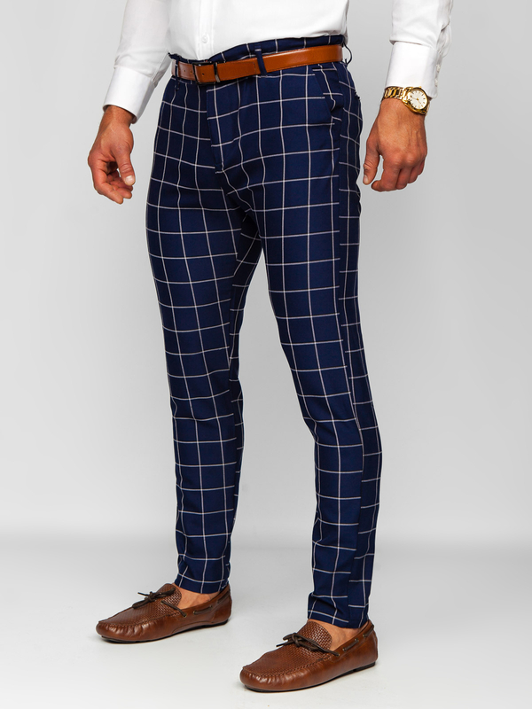 Homme Pantalon chino à carreaux Bleu foncé Bolf 0038