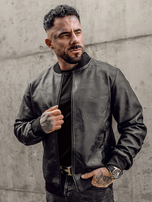 Le blouson bomber en cuir pour homme noir Bolf 3A63A