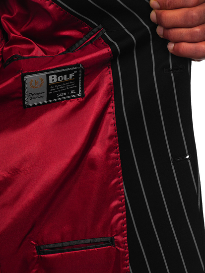 Homme Veste rayée casual Noir-Gris Bolf 1652